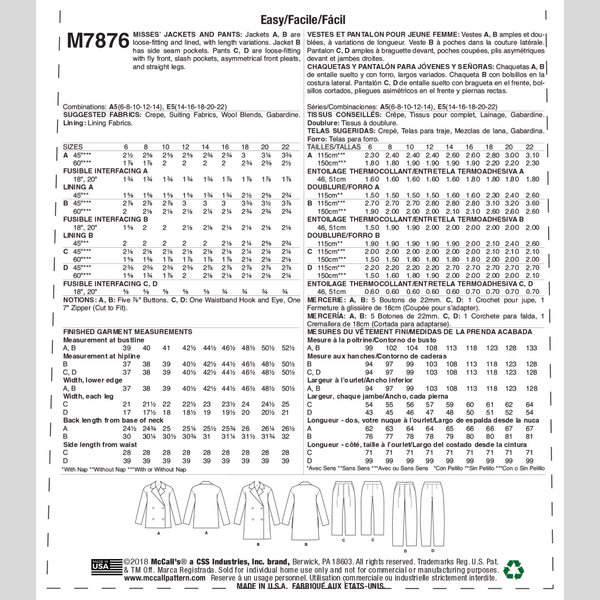 FrocKit 66A -  McCall's 7876 Jacket view A - Lined double breasted jacket with four fabric options