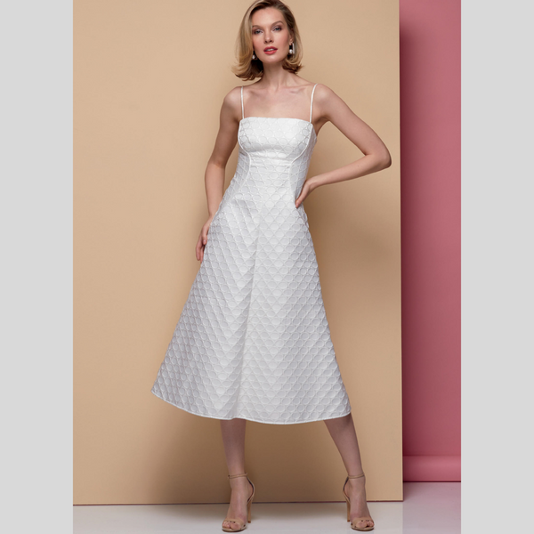 Frockit 52 - Vogue 1626 View Dress - Off White cotton featuring chevron pattern