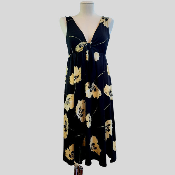 FrocKit 10B -  Vogue 9312 View B Dress - Black Stretch Cotton/Spandex featuring yellow poppies