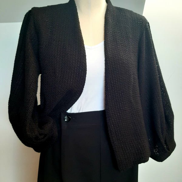 FrocKit 61A -  Vogue 9338 Jacket view A - Unlined jacket with deep pleated sleeves. Grey cotton blend weave or Black loose weave