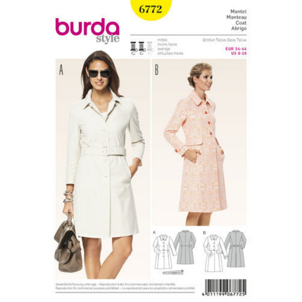 FrocKit 2A&B -  Burda 6772 Coat view A or B - Black and White patterned jacquard fabric