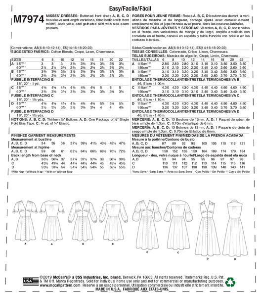 FrocKit 78BC-  McCall's 7974 Dress View A or B in Floral Rayon or Soft Grey Crepe