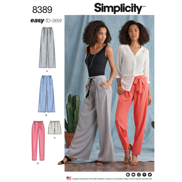 FrocKit 43A  Simplicity  8389 Pants view A - Medium Weight rayon or Hanky Linen fabric options