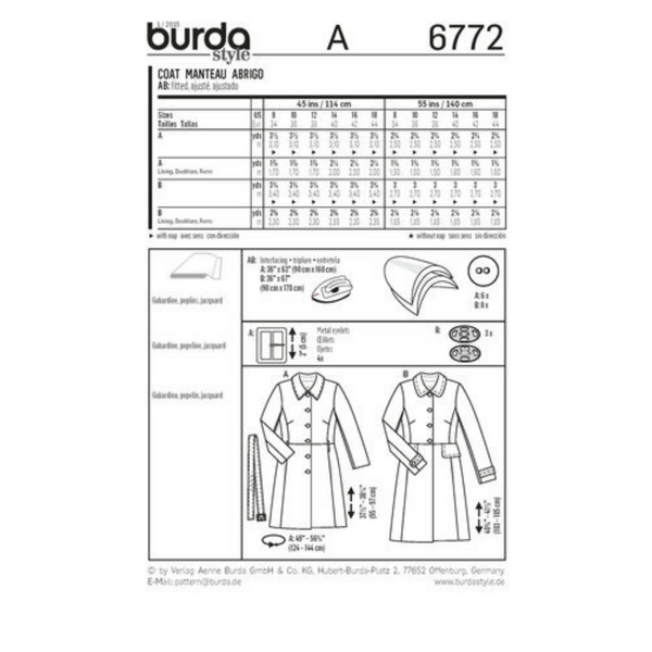 FrocKit 2A&B -  Burda 6772 Coat view A or B - Black and White patterned jacquard fabric