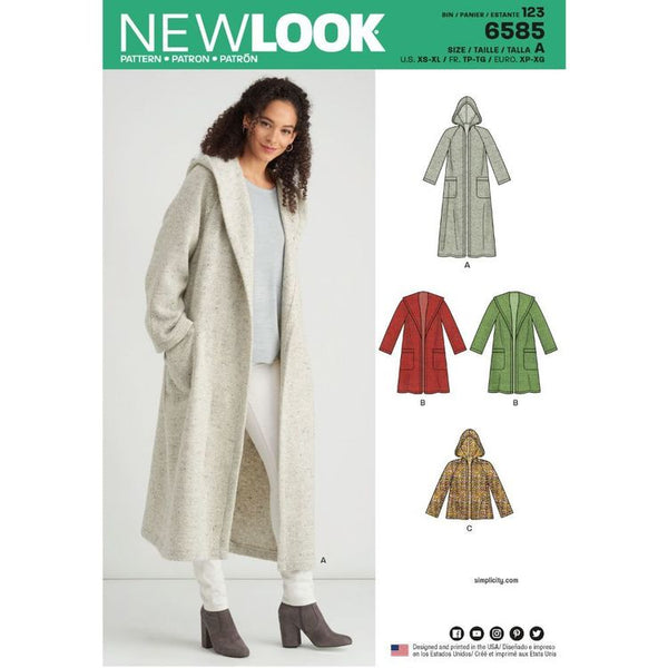 FrocKit 68B -  New Look 6585 Coat with Hood View B - Grey and white Wool Blend