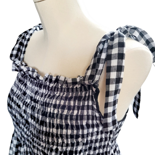 FrocKit 94A - Simplicity 9141 Dress view A - Black and White poly cotton Gingham Check