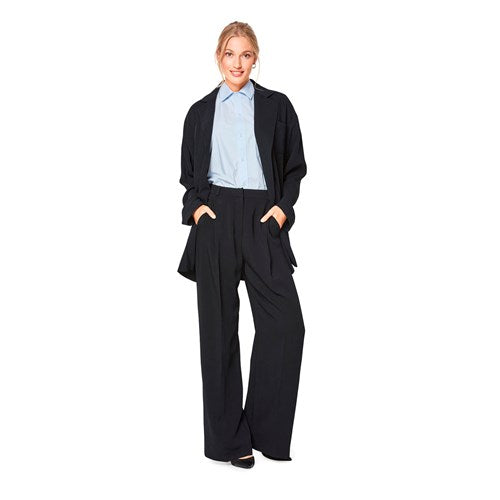 FrocKit 14A -  Burda 6436 Pants view A - Pants in Medium Weight Navy Blue cotton or Navy Wool Blend check