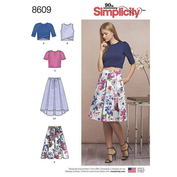 FrocKit 6AE - Simplicity 8609 view A & E - Black and White Floral and Black Stretch Crepe