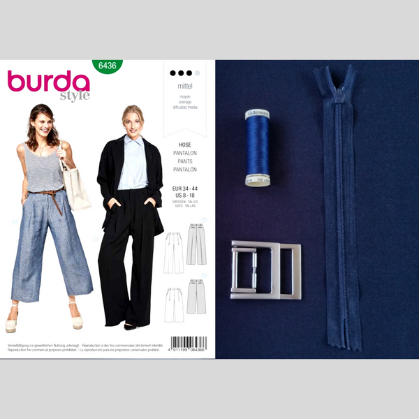 FrocKit 14A -  Burda 6436 Pants view A - Pants in Medium Weight Navy Blue cotton or Navy Wool Blend check