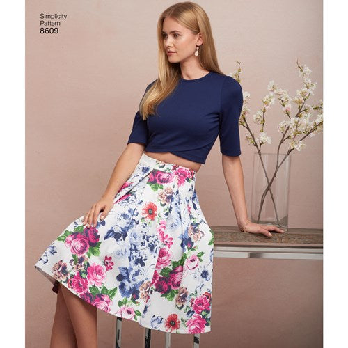 FrocKit 6AE - Simplicity 8609 view A & E - Black and White Floral and Black Stretch Crepe