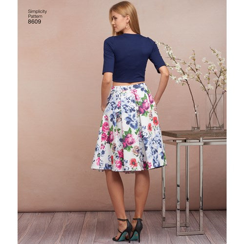 FrocKit 6AE - Simplicity 8609 view A & E - Black and White Floral and Black Stretch Crepe